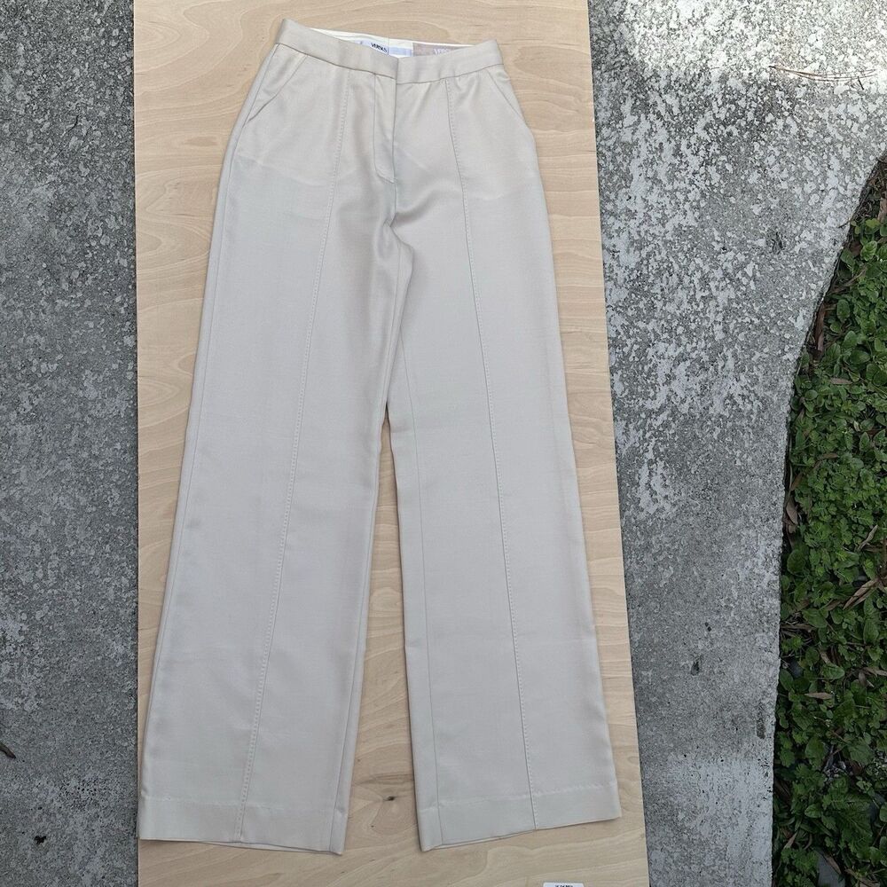 Vintage VERSUS VERSACE Cream Wool Silk Wide Leg Trousers Pants Size 24 Waist